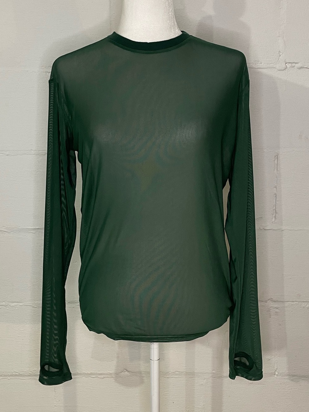 Sheer Long-Sleeve Tee in Forest Green - Picture 1 of 4
